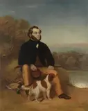 Portrait of a gentleman with his spaniel after duck shooting by English School, oil on canvas, offered Mar 2022