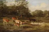 Deer in a parkland landscape by Thomas Barratt of Stockbridge, oil on canvas, sold Mar 2022