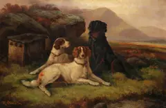 Robert Cleminson, Gun dogs in highland landscapes, a pair, oil on canvas