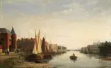 Johannes Frederik Hulk I, Canal scene in a Dutch city, oil on canvas