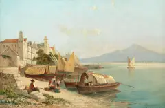 William Raymond Dommersen, Mediterranean coastal view, oil on canvas