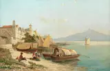 William Raymond Dommersen, Mediterranean coastal view, oil on canvas
