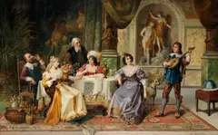 Franz von Persoglia, A lute serenade, oil on canvas