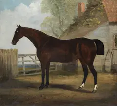 Abraham Cooper, A bay hunter in a farmyard, oil on canvas