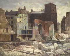 Leonard Richmond, London blitz, oil on canvas