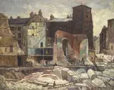Leonard Richmond, London blitz, oil on canvas