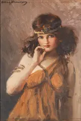 Allan Douglas Davidson, Portrait of a young lady in costume, oil on board