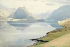 William Heaton Cooper, Morning, Crummock Water, watercolour with scratching out