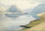 William Heaton Cooper, Morning, Crummock Water, watercolour with scratching out