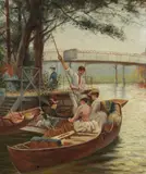 Frederick Holmes, An afternoon punting, oil on canvas