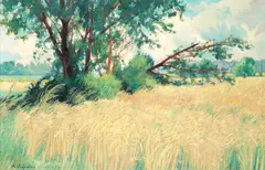 André Vignoles, 'Champ de blé à l'arbre couché', oil on canvas