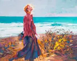 Nicola Simbari, Portrait of a lady by the sea, oil on canvas