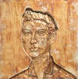 Stephan Balkenhol, Narziss, 2012, Holzrelief, farbig gefasst und partiell mit Blattgold belegt