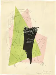 Henri Laurens, Dialogue des Courtisanes“. (Vor) 1951, Schwarze und weiße Kreide über Collage aus mit Gouache bemalten Papieren auf Transparentpapier