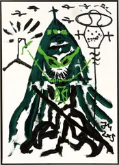 Der GUMMILCH-TONI (sendefrisch, Antennchen hoch) by Jonathan Meese, 2005, Öl auf Leinwand, sold Dec 2023