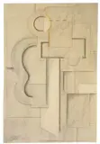 Willi Baumeister, Mensch und Maschine, 1923, Farbstifte, Bleistift und Kohle auf leichtem Karton