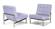 Florence Knoll, Lounge chairs (2), 1955, Blue vinyl