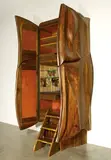 Phillip Lloyd Powell, Bar cabinet, 1967, Walnut, slate, velvet, glass and found objects