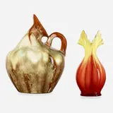 jug and vase by Christopher Dresser for Linthorpe Pottery, c. 1885, glazed earthenware, sold Sep 2020