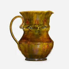 Large pitcher by George E. Ohr, 1900, glazed earthenware, sold Sep 2020