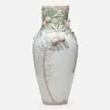Karl Lindstrom for Rörstrand, floor vase with pinecones, c. 1900, carved and reticulated glazed porcelain