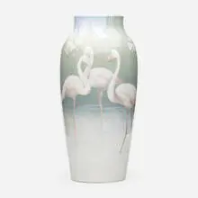 Karl Lindstrom for Rörstrand, Large vase with flamingoes, c. 1900, glazed porcelain