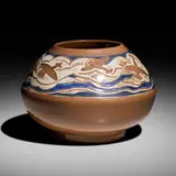 Unique vase with airplanes by Paul Bogatay for Cowan Pottery, 1930, glazed stoneware, sold Sep 2020