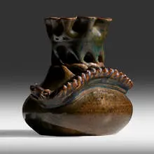 George E. Ohr, snake vase, 1895-96, glazed earthenware