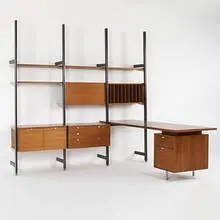Comprehensive Storage System (CSS) by George Nelson & Associates, c. 1964, walnut, enameled metal, aluminum, sold Mar 2007