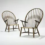 Hans J. Wegner, Peacock chairs, pair, c. 1950, stained ash, walnut, rush