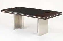 Hans Von Klier, desk, c. 1970, mahogany, stainless steel, leather