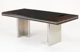 Hans Von Klier, desk, c. 1970, mahogany, stainless steel, leather