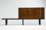 Thin Edge cabinet model #5230, with slat bench by George Nelson & Associates, c. 1955, rosewood, lacquered wood, porcelain, sold Mar 2007