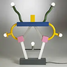 Ashoka table lamp by Ettore Sottsass, 1981, enameled and chrome-plated steel, sold Mar 2007