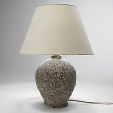 Jean Besnard, table lamp, c. 1935, glazed stoneware, French paper