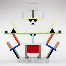 Carlton bookcase by Ettore Sottsass, c. 1981, HPL print laminate, sold Mar 2007