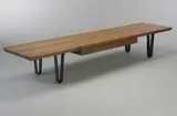 Edward Wormley, Long John coffee table, model #4699, 1962, sap grain walnut, laminated mahogany