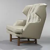 Edward Wormley, lounge chair, model #5761, 1957, leather, walnut