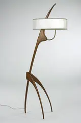 Rispal, floor lamp, c. 1950, mahogany, vellum, brass