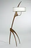 Rispal, floor lamp, c. 1950, mahogany, vellum, brass
