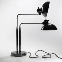 Double Dell table lamp, model #6580 by Christian Dell, c. 1934, chrome-plated and enameled steel, Bakelite, sold Mar 2007