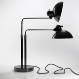 Christian Dell, Double Dell table lamp, model #6580, c. 1934, chrome-plated and enameled steel, Bakelite