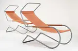 Battista and Gino Giudici, pair of deck chairs from Lido Swimming Club, Switzerland, c. 1945, galvanized steel, canvas, rubber