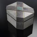 Karl Springer, lidded box, 1987, marble, composite stone, turquoise, brass