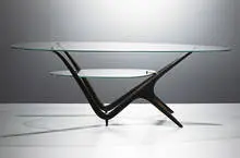 Carlo Mollino, coffee table, model #1114, c. 1950, acero, Vitrex tempered glass, brass