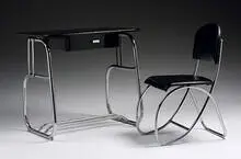 desk, model #WD-51-A and chair, model #WDC-51-C by K.E.M. Weber, c. 1937, lacquered wood, chrome-plated steel, sold Mar 2007