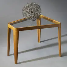 Wedge-Shaped end table, model #4809 by Edward Wormley, c. 1949, bleached mahogany, glass, sold Mar 2007