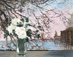 Michel Henry, Roses blanches au Grand Canal, oil on canvas