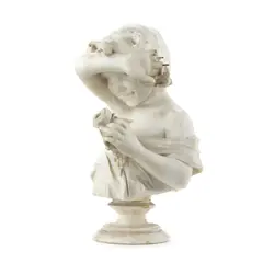 Cristoforo Vicari, carved alabaster  marble bust of a shy young girl, alabaster