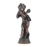 Auguste Moreau, patinated bronze figure of a standing winged putti blowing kisses, patinated bronze